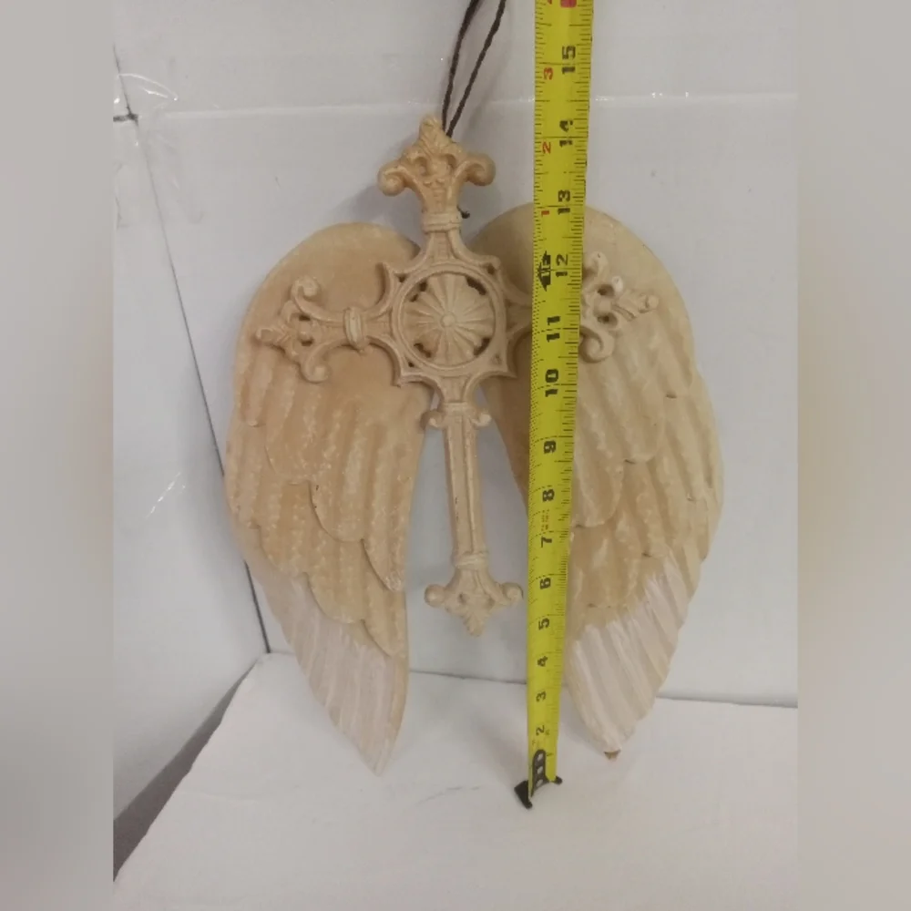 Rustic Cast Iron Cross with Metal Angel Wings 14
